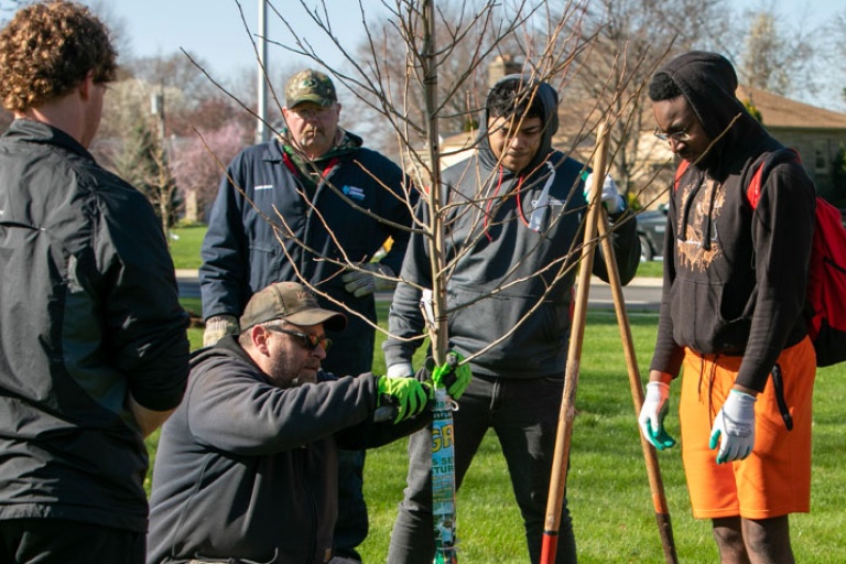 students planting