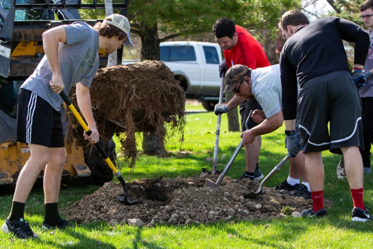 students planting trees