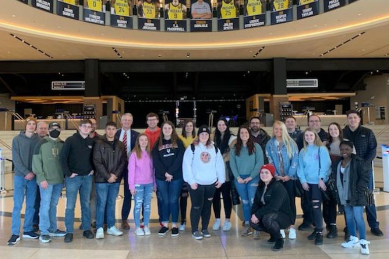 Group of students at a Pacers game on the KEY trip.