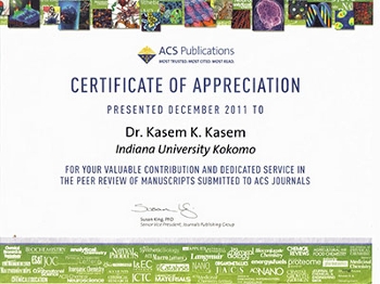 Dr. Kasem Kasem ACS Certificate of Appreciation